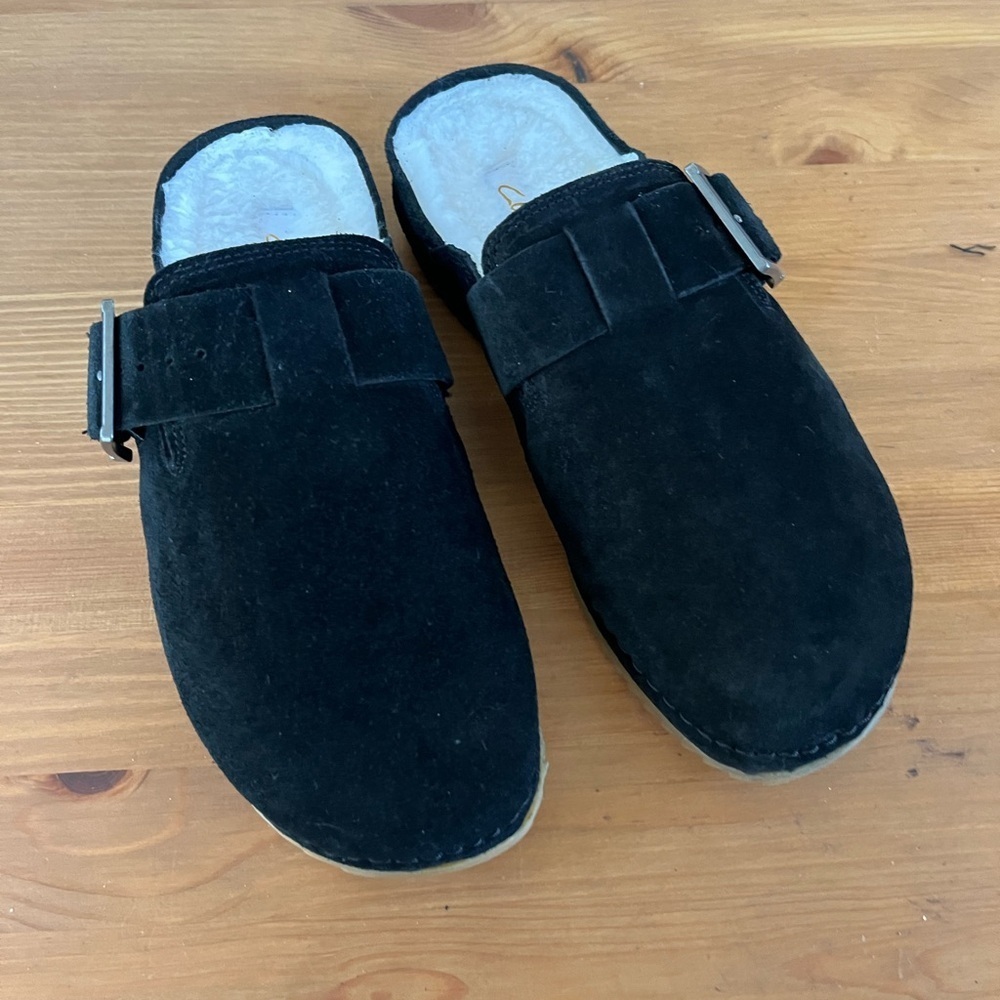 Clarks Women's Brookleigh Mule Slip On Black Suede Warmlined SZ 7 - Picture 12 of 13